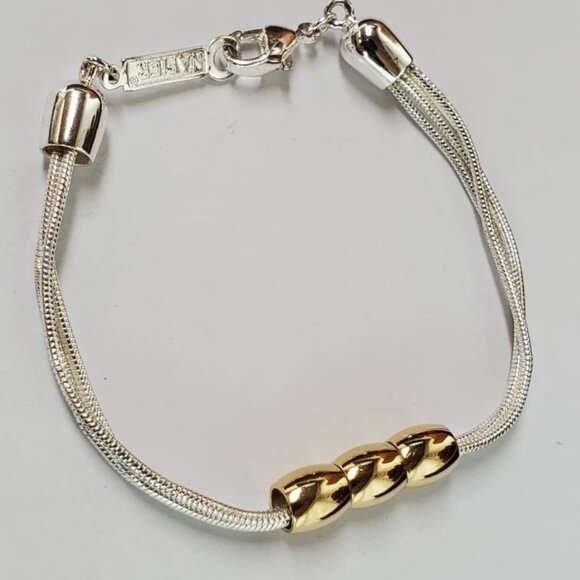 Napier Signed Vintage 3 Strand Silver tone and Gold tone Bead Bracelet - Picture 1 of 9